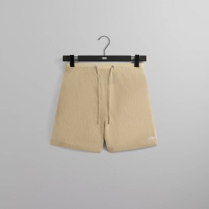 Beige Men Kith Garment Washed Nylon Active Swim Shorts | 1628-CXOUQ