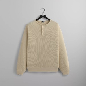 Beige Men Kith Micro Waffle Colby Pullover Sweatshirts | 2149-ZYPHM