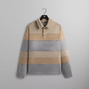 Beige Men Kith Stripe Microsuede Tanner Pullover Sweatshirts | 1845-UIAQW