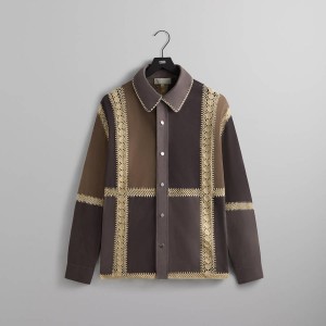 Beige Men Kith Suede Combo Boxy Collared Overshirt Jackets | 0364-LIAOW