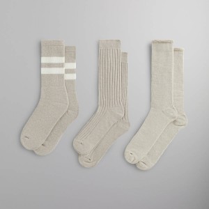 Beige Men Kith Three Pack Mixed Cotton Socks | 7845-FXJQI