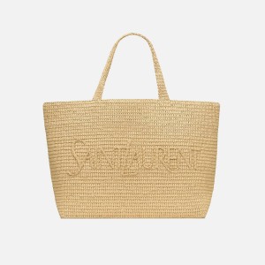 Beige Women Kith Saint Laurent YSL Shopping Raffia Tote Bags | 0743-LMZGP