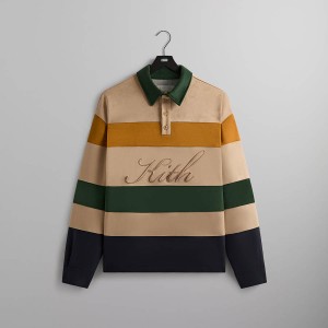 Beige / Green Men Kith Stripe Microsuede Tanner Pullover Sweatshirts | 4286-FZJMS