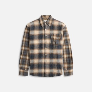 Beige / Navy Men Kith Our Legacy Above Doyle Check Lagger Flannel Shirts | 9037-HMNWL