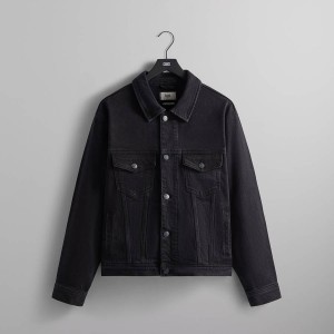 Black Men Kith Centre Denim Jackets | 2984-OEQZY