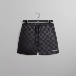 Black Men Kith Checkered Satin Collins Shorts | 7245-JXYWV