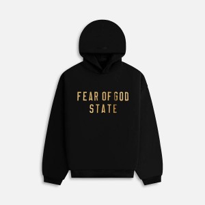 Black Men Kith Essentials Fleece Hoodie | 5137-OVNEP