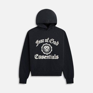 Black Men Kith Essentials Heavy Fleece Vintage Shrunken Hoodie | 9132-GVOJK