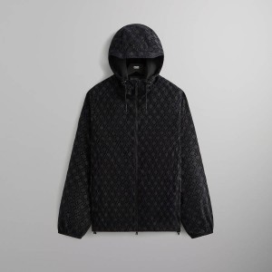 Black Men Kith Flocked Crest Damien Windbreaker Jackets | 5604-DQFMN