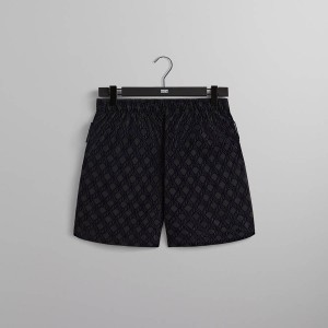 Black Men Kith Flocked Crest Tech Active Shorts | 3506-AJEGQ