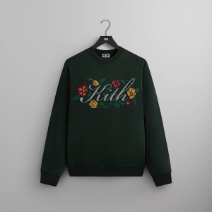 Black Men Kith Floral Script Nelson Crewneck Sweatshirts | 3764-KLVQR