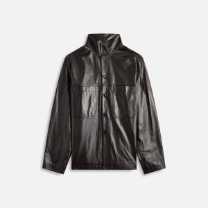 Black Men Kith Lemaire Leather Stand Collar Shirts | 0287-IJEOZ