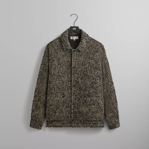 Black Men Kith Oversized Herringbone Boxy Collared Overshirt Jackets | 6549-AFOHN