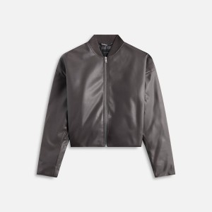 Black Men Kith Stampd Faux Leather Oversized Cropped Bomber Jackets | 5469-LNURK