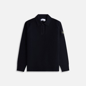 Black Men Kith Stone Island LS Zip Polo Shirts | 8179-DBRLS