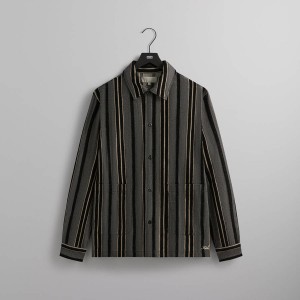 Black Men Kith Striped Flannel Boxy Collared Overshirt Jackets | 9452-VYNWB