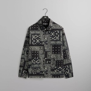 Black Men Kith Washed Cotton Bandana Boxy Collared Shirts | 6082-AIZYN