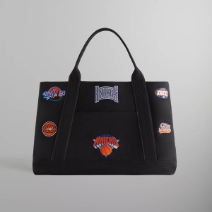 Black Men Kith for the New York Knicks All Over Embroidered Canvas Tote Bags | 5673-JOXLB