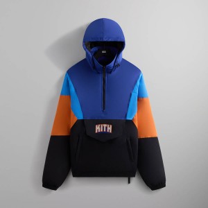 Black Men Kith for the New York Knicks Wings Quarter Zip Anorak Sweatshirts | 2546-IEFYN
