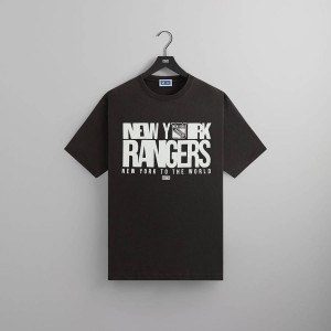 Black Men Kith for the New York Rangers New York To The World Vintage T-Shirt | 8619-EUPTZ