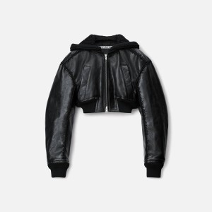 Black Women Kith Alexander Wang Bomber with Crochet Hood Jackets | 5741-YXRUP