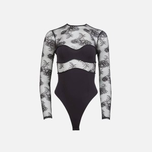 Black Women Kith Fleur du Mal Bouquet Lace and Jersey Bodysuit Shirts | 4329-DUTLQ