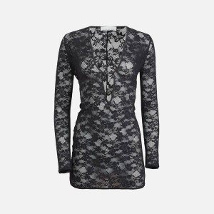 Black Women Kith Fleur du Mal Le Stretch Lace Deep Plunge Mini Dress | 3489-UQXVO