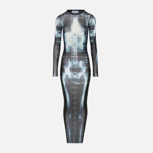 Black Women Kith Jean Paul Gaultier Mesh Crew Neck Long Dress | 3572-HGOBP