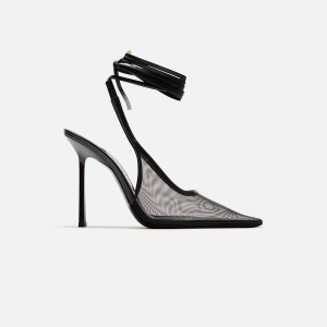 Black Women Kith Saint Laurent Aston110 Slingback Tulle Heels | 8279-XJQRH