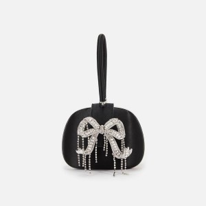 Black Women Kith Self-Portrait Satin Top Handle Clutch Bags | 5048-TRASL