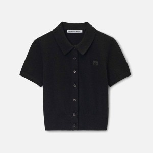 Black Women Kith T by Alexander Wang Short Sleeve Polo Cardigan Sweaters | 8367-PDLFZ