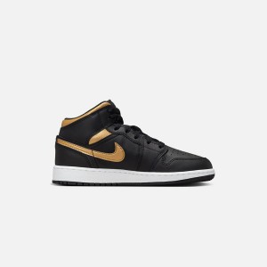 Black / Gold / White Kids' Kith Jordan GS Air Jordan 1 Mid Sneakers | 3785-GIAFR