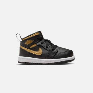 Black / Gold / White Kids' Kith Nike Air Jordan Toddler 1 Mid Sneakers | 1076-JMYZX