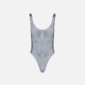 Black / White Women Kith Jean Paul Gaultier Swimsuit Printed in Pinstripe Body Morphing Swim | 4190-PTOGN