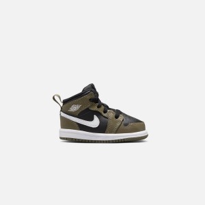 Black / White / Olive Kids' Kith Jordan TD Air Jordan 1 Mid Sneakers | 9732-OTFXW