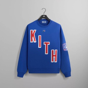 Blue Men Kith for the New York Rangers Skewed Nelson Crewneck Sweatshirts | 3145-YLCWG