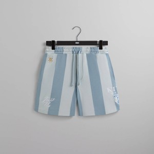 Blue / White Men Kith Fleece Curtis Shorts | 2109-EODYQ