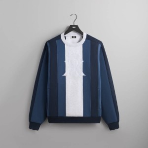 Blue / White Men Kith Nelson Panelled Crewneck Sweatshirts | 7126-BNLVM