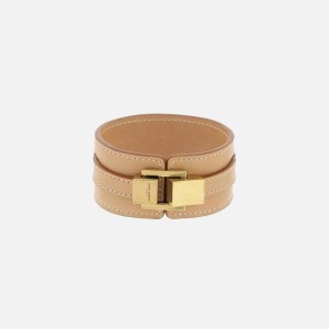 Brown Gold Women Kith Saint Laurent YSL Leather Bracelet Jewelry | 7521-KDFRV