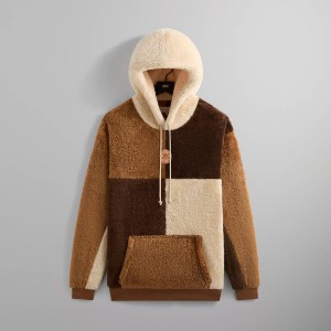 Brown Men Kith Color-Blocked Plush Hoodie Sweatshirts | 0143-JVMWI