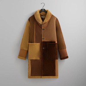 Brown Men Kith Shearling Patchwork Becker Coats | 0692-UQOFD