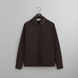 Brown Men Kith Silk Cotton Long Sleeve Boxy Collar Shirts | 8465-XRNGD