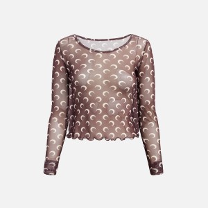 Brown Women Kith Marine Serre Recycled Mesh Flock Crop Top Shirts | 6982-PKEMS