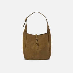 Brown Women Kith Saint Laurent YSL S Le 5A7 Tote in Lizard Printed Nubuck Bags | 2378-ZRBUJ