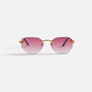 Burgundy Men Kith Vintage Frames Detroit Player Drill Mount 24Kt Gold Sunglasses | 0984-CAGZX