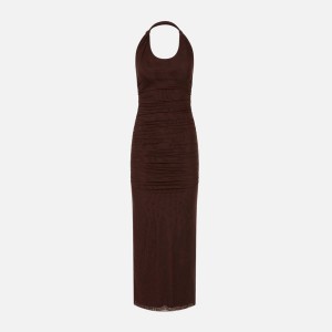 Chocolate Women Kith SIR Jacques Mesh Halter Midi Dress | 6978-RIEWD