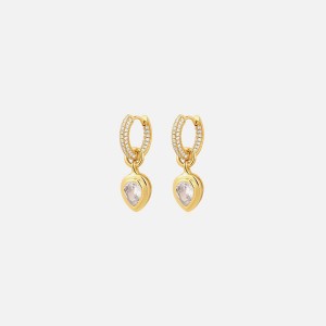 Gold Women Kith Luv AJ The Pear Double Bezel Charm Huggies Jewelry | 5436-ICVDA