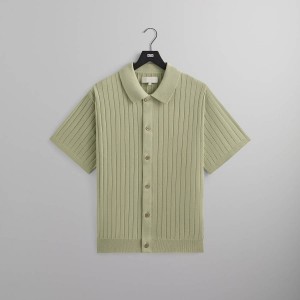 Green Men Kith Rhys Knit Stripe Buttondown T-Shirt | 9167-ZTDMS