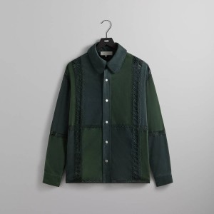 Green Men Kith Suede Combo Boxy Collared Overshirt Jackets | 1402-RULFY