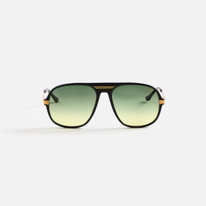 Green Yellow Men Kith Vintage Frames Lucky Black Acetate Sunglasses | 6348-MGNUR
